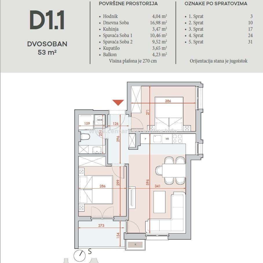 Prodaja, dvosoban stan, 53m2, City Kvart, Podgorica Prodaja, dvosoban stan, 53m2, City Kvart, Podgorica